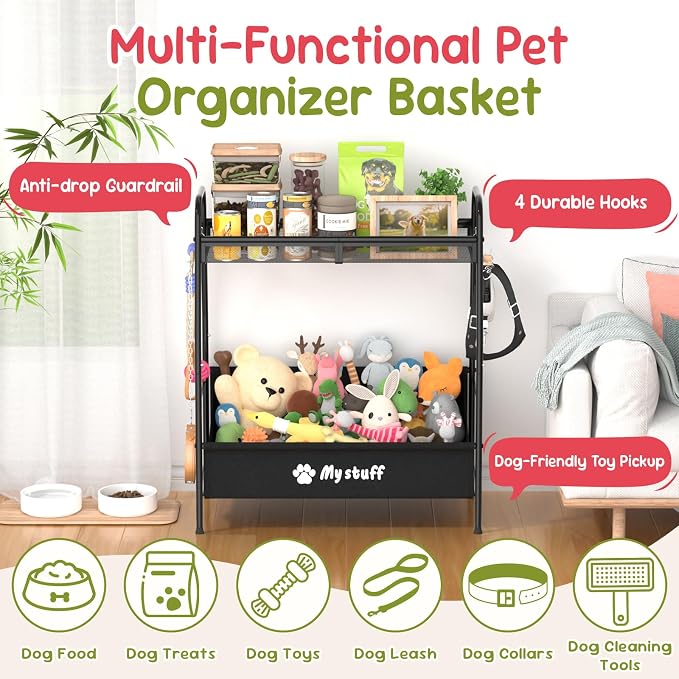 Kaiferty Large Dog Toy basket, Toy Box for Dogs, Pet Toys Bin Dog Metal Wire Basket for Toys, Food Storage, Storage Organizer Chest Storage, Toy Box for Living Room Area (Black)