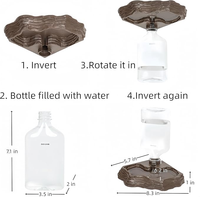 17oz Terrarium Tank Reptile Food Feeders Bowl, Water Feeder Automatic Water Dispenser Waterer Feeding Accessories, for Geckos Lizards Turtle Bearded Dragons (Brown)