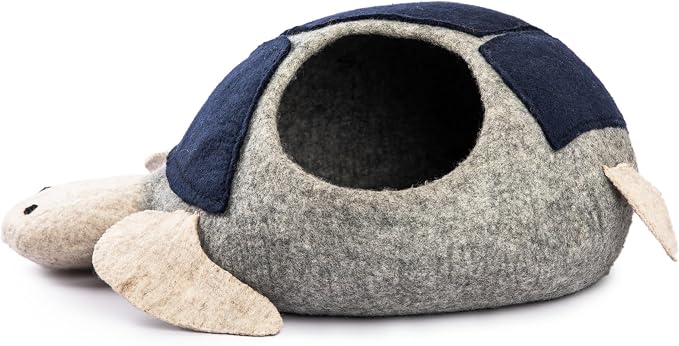 Luxurious Merino Wool Cat Cave - Foldable Hideaway Pod for Indoor Cats - Premium Felt Kitten Pet Enclosure - Covered Cat House for Ultimate Cozy Comfort by Woolygon (Turtle)