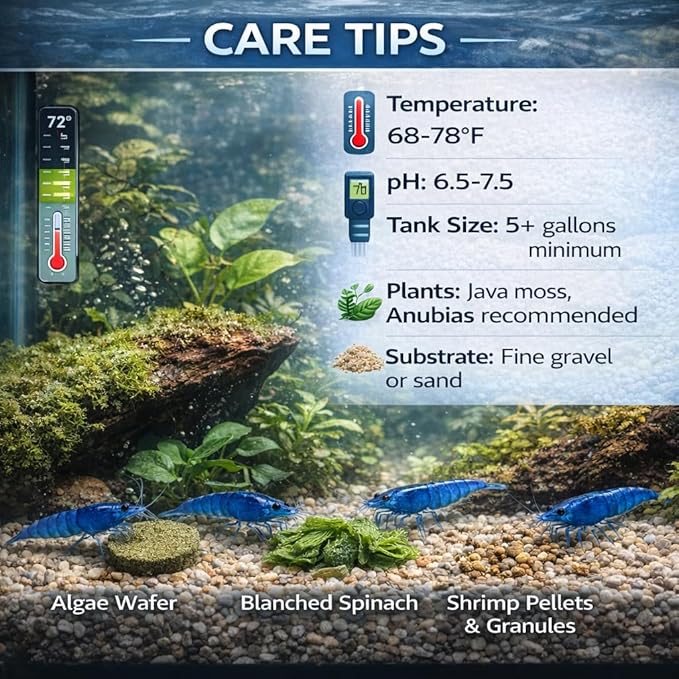 10+ Live Blue Dream Neocaridina Shrimp - Premium Freshwater Aquarium Invertebrates for Planted Tanks, Breeding Stock with Live Arrival Guarantee