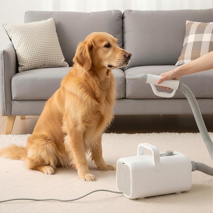 NEWBULIG Dog Hair Dryer with Heater for Grooming, High Velocity Speed | 1550W Dog Blow Dryer, Temperature Adjustable Dog Blower Grooming, White