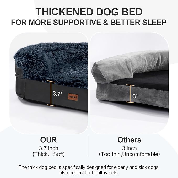 iweepet Fluffy Orthopedic Dog Beds for Large & Extra Large Dogs, 44" Calming Dog Sofa Bed with28D Egg-Crate Foam, Removable Washable Cover, Waterproof Lining, for Puppy,Senior,Sick