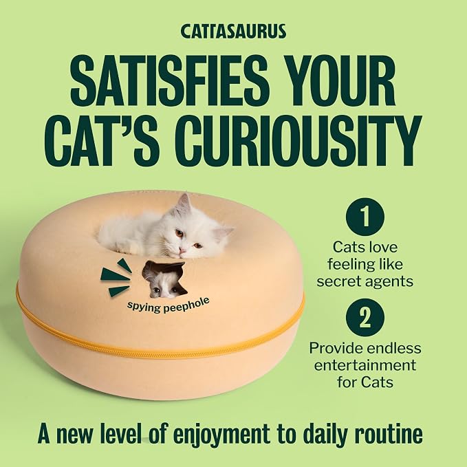 Peekaboo Cat Cave Donut for Multiple & Large Cats up to 30-45 lbs, 3-in-1 Self Warming Cat Bed, Tunnel & Scratcher for Indoor Cats, Washable & Detachable Dog Bed (Pastel Macaron, Large)