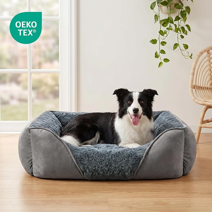 Large Dog Bed for Large Medium Small Dogs, Rectangle Washable Orthopedic Dog Bed, Soft Calming Sleeping Puppy Bed Durable Pet Cuddler with Anti-Slip Bottom L(30"x24"x9")