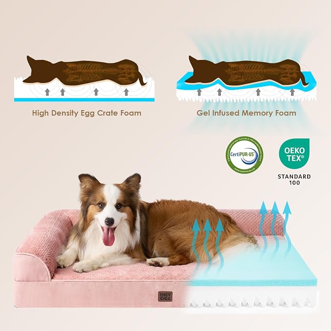 EHEYCIGA Large Dog Bed Memory Foam for Crate, Orthopedic Dog Bed Large Size Dogs with Washable Removable Cover, Waterproof Pet Sofa Couch with Nonskid Bottom, 35x22x6, Pink | Small Dog Sofa with Washable Removable Cover, Waterproof Pet Couch for Crate ...
