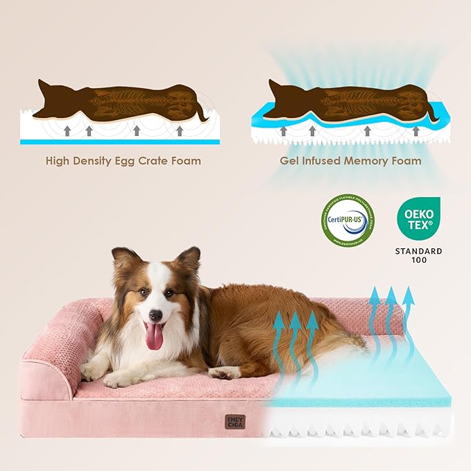 EHEYCIGA XXL Dog Bed Memory Foam, Orthopedic Giant Dog Bed Jumbo with Washable Removable Cover, Waterproof Pet Sofa Couch with Nonskid Bottom, 48x35x7.5, Pink | Washable Removable Cover, Waterproof Flat Pet Sofa Couch with Nonskid Bottom, 48x35x7.5