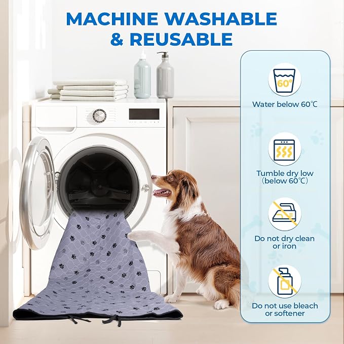 Fostanfly Washable Pee Pads for Dogs, Ultra-Absorbent, 2 Pack 36"x41" Gray | Leak-Proof, Waterproof, Non-Slip, Large Reusable Pee Pads for Puppy Potty Training, Crate and Playpen with 8 Tie Straps