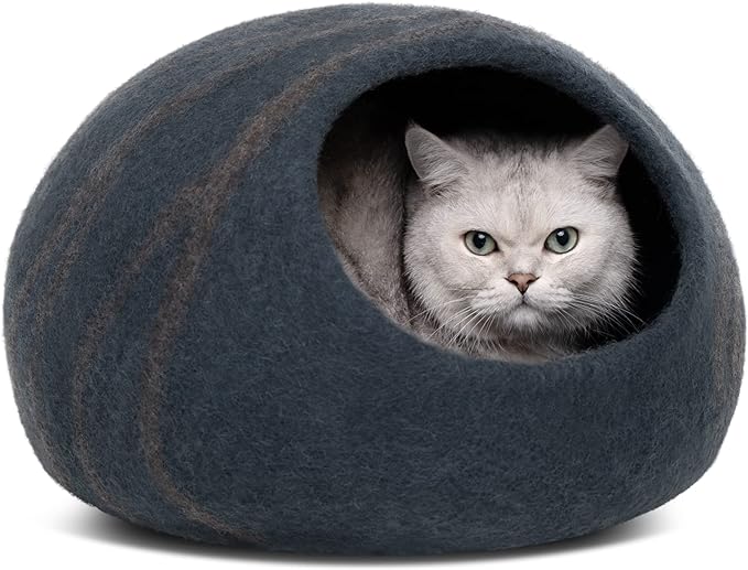 Cat Cave – Premium Felt Cat Bed Enclosure for Indoor Cats, Handmade Merino Wool (Slate Gray, Medium)