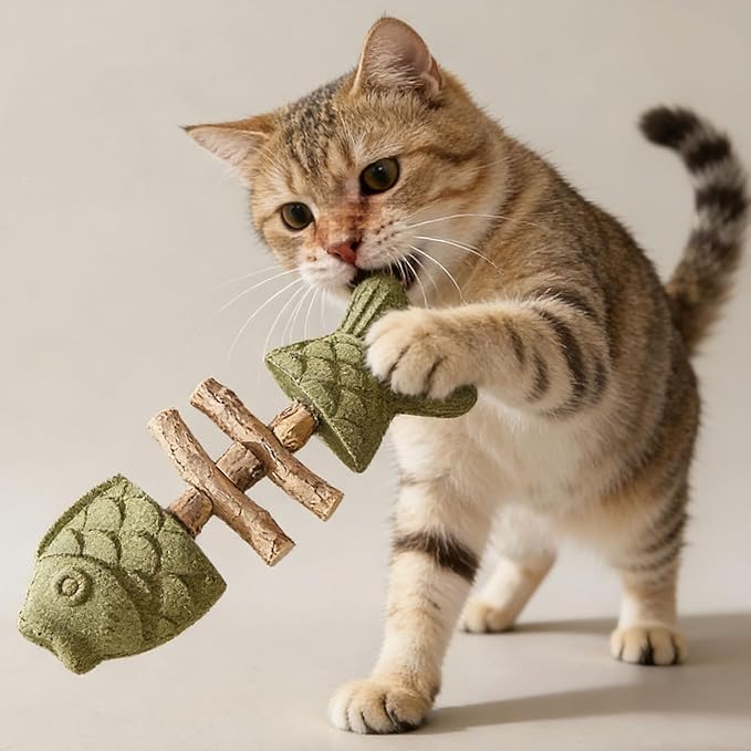 Purrident - Fix Cat Dental Health, Natural Dental Chew for Cats, Fishbone Shape Cat Teething Toy with Catnip, Durable Feline Tooth Care Tool for Indoor & Adult Cats (3PCS-D)