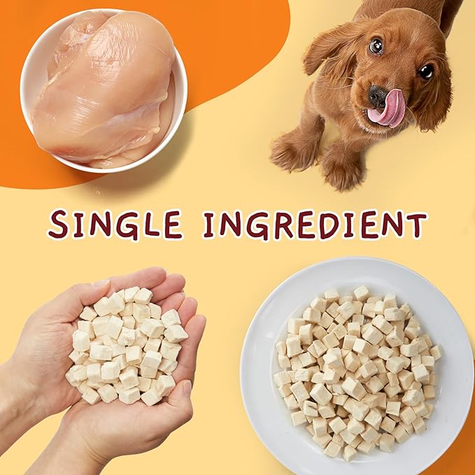 Jungle Calling Freeze Dried Chicken Cat & Dog Treats, Single Ingredient Chicken Bites for Cats & Dogs, High Protein Pet Training Treats, Edible Organic Food Topper, 10.58 oz