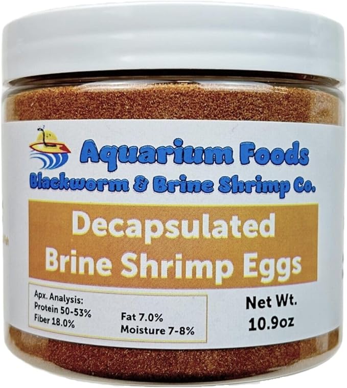 Aquatic Foods Inc. Decapsulated Brine Shrimp Eggs, Non Hatching Shell Free Artemia Cysts. These Eggs Ready to Feed Small Tropicals, Killies, Corals, Anemones, Fry & Babies…10.9oz Medium Round Jar