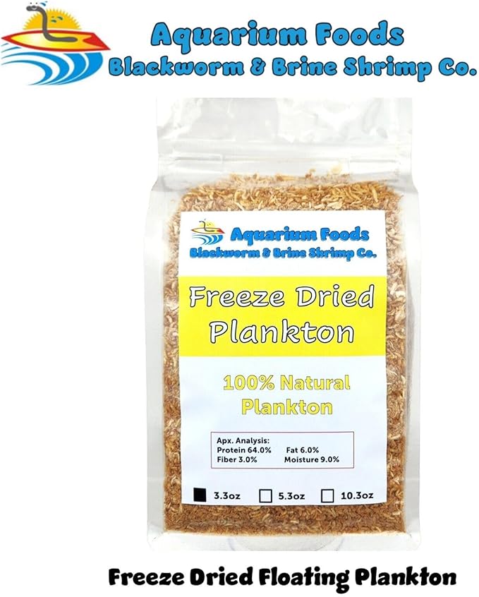 Aquatic Foods Inc. Plankton, Freeze Dried Pacific Plankton for All Marine Fish, Corals, Anemones, All Tropical Fish, Cichlids, Discus, Tetras, Goldfish, Koi & Pond Fish…3.3oz Clear Bag