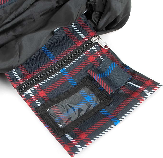 Jeffers Poplar Head Grooming Bag – Horse Grooming Organizer Tote with Pockets for Brushes, Tools, Clippers, Shampoo, Detangler – Stable Barn Kit Carrier for Horses, Pets, Navy & Merlot Plaid