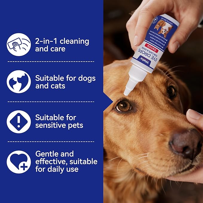 Wellix PET Dog Eye Drops for Dogs&Cats - Dog Eye Infection Treatment to Soothe Eye Allergy, Soothe Dry&Pink Eyes, Dog Tear Stain Cleaner(2X60ml)