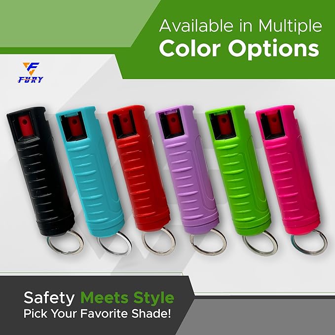 FURY Hardshell Pepper Spray - 12Ft Range, Max Strength, UV Dye Identifier, Anti-Leak & Anti-Misfire, Slidetop Trigger, Belt Clip & Key Ring, Multiple Color Options, Self-Defense Spray