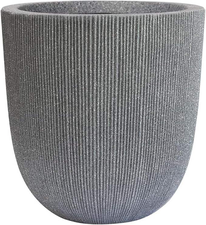 12.4" Tall Round Tapered Planter - Gray Faux Cement Finish, Lightweight Durable Plastic Plant Pot with Drainage Hole & Plug, Weather & UV Resistant Pot for Plants Indoor/Outdoor Use, 10.5" Opening