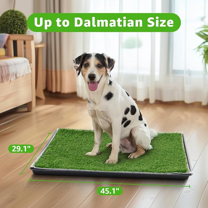 Dog Grass Pad with Tray for Dogs Puppy Potty Training to Pee & Poop Indoor | Dog Litter Boxes with Faster Drainage Artificial Grass & Quick-Absorbency Washable Pee Pads, Protect Floor Furnitures