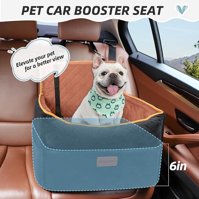 HEGGCOOE Small Dog Car Seat, Memory Foam Dog Booster Seats with Thick Cushion for Medium Dogs Under 35lbs, Detachable Washable Pet Car Seat Travel Bed with Storage Pockets,2 Safety Belts