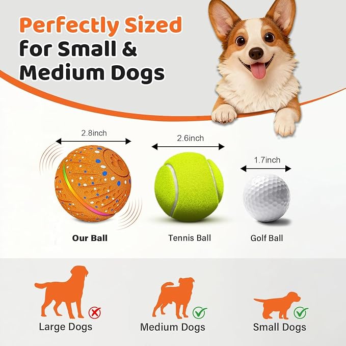 Smart Interactive Dog Toys Ball for Aggressive Chewers Small Medium Dogs | Automatic Electric Rolling Balls Toy with Rope, Barking Sound, 3 Play Modes, and USB-C Rechargeable Design for Active Dogs
