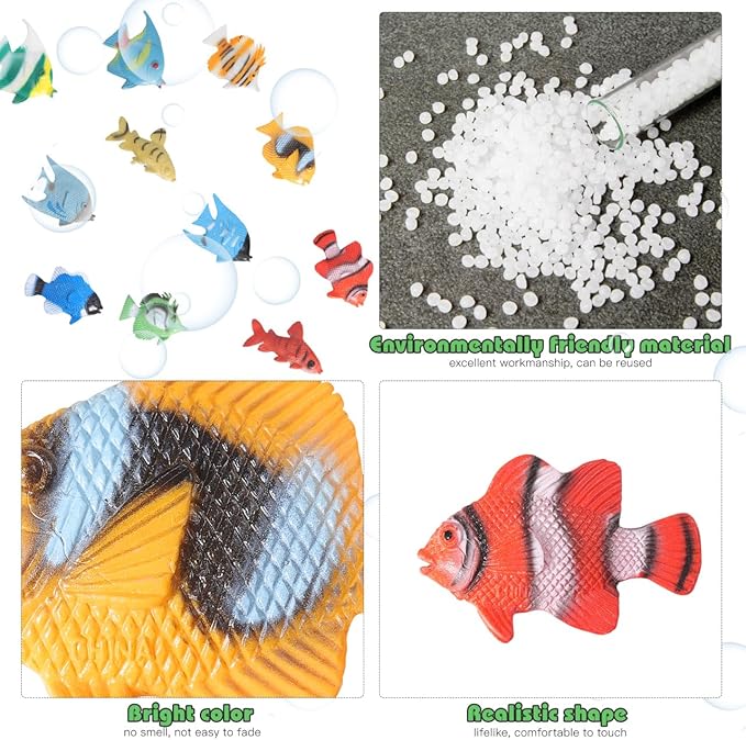 12PCS Tropical Fish Toys, Pastic Sea Creatures Figurines Set, Educational Learning Ocean Animal Figures, Themed Party Favor Miniature Toys for Boys Girls