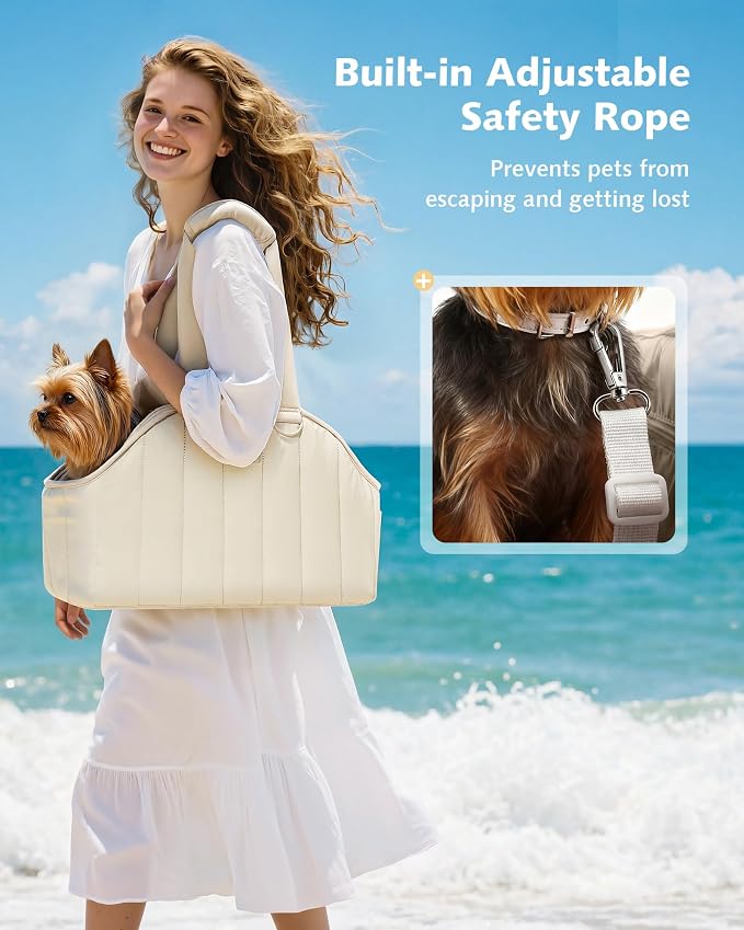 Pecute Dog Purse Carrier, Lightweight Dog Carriers for Small Dogs,Cream | Breathable mesh,Foldable,Paper-textured fabric is water-repellent,Built-in safety rope,Machine washable,Under 6.6lbs