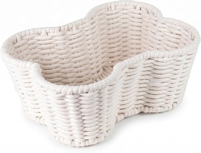 OtterPets Dog Toy Basket, Cotton Rope Bone Shaped Dog Toy Bin, 17x13” | Handmade dog toy box, dog toy storage, dog basket, basket for dog toys, dog storage, 17 x 13 in, natural cotton rope