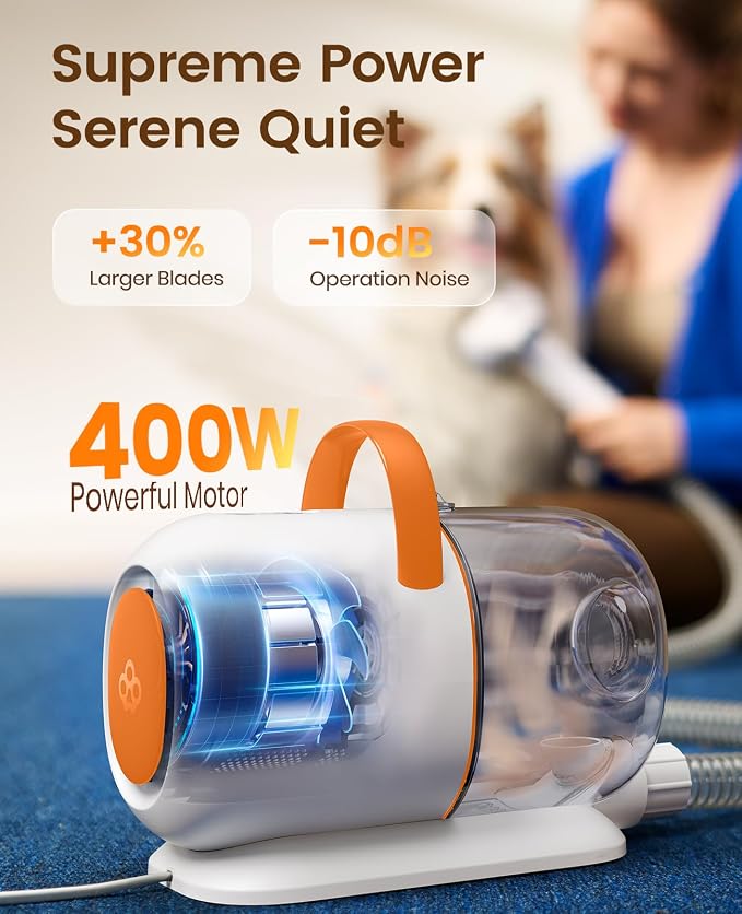 oneisall Dog Grooming Vacuum - 15000Pa Suction, Captures 99% Pet Hair to Reduce Shedding, Dog Grooming Clippers & Quiet Brush (≤59dB) with 4 Accessories, 2L Dust Canister for Home Cleaning（Orange） | 15000Pa Suction Power, Dog Grooming Kit, Low Noise≤59...