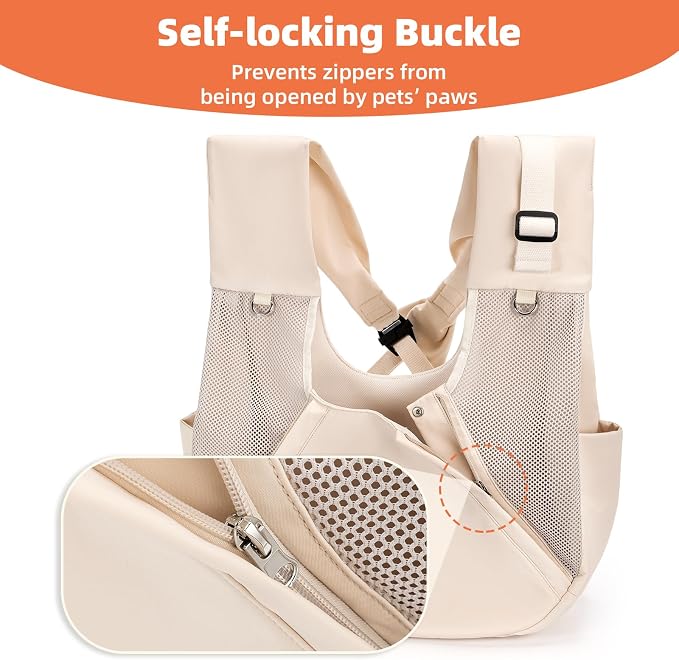 Wakytu Dog Sling Carriers,Pet Front Carrier for Small Dogs 2-in-1 | Hands Free Front Cat Carrier Backpack with Self-Locking Buckle, Removable Pad, Breathable Mesh, Up to 16 lbs