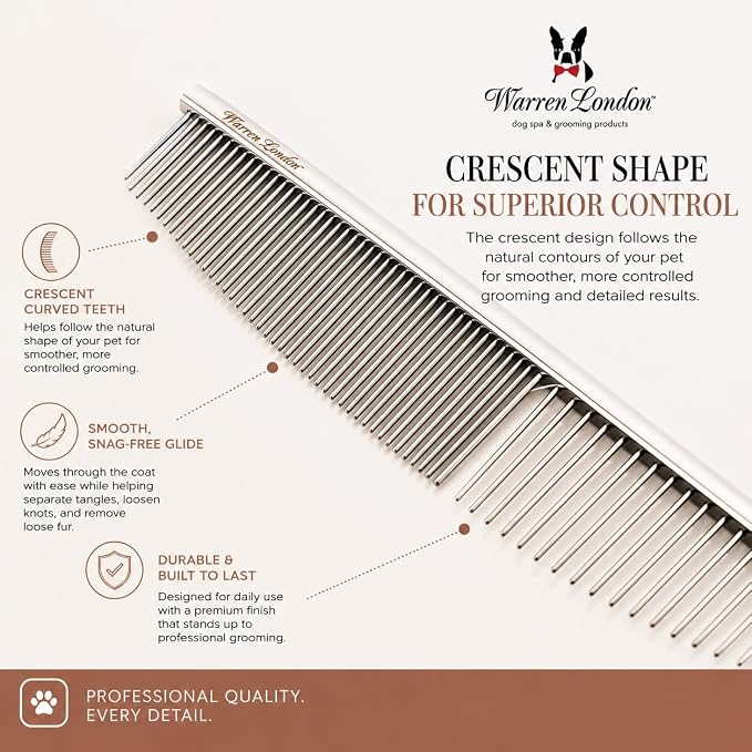 Warren London Copper Crescent Comb 6.5 Inch – Professional Dog Grooming Detail Comb with Curved Teeth – For Face, Legs, Tail, Ears, Paws, Mats, Tangles & Finishing – For Groomers & Pet Owners