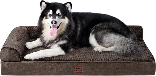 EHEYCIGA XXL Dog Bed Memory Foam, Orthopedic Giant Dog Bed Jumbo with Washable Removable Cover, Waterproof Pet Sofa Couch with Nonskid Bottom, 48x35x7.5, Brown | Washable Removable Cover, Waterproof Flat Pet Sofa Couch with Nonskid Bottom, 48x35x7.5