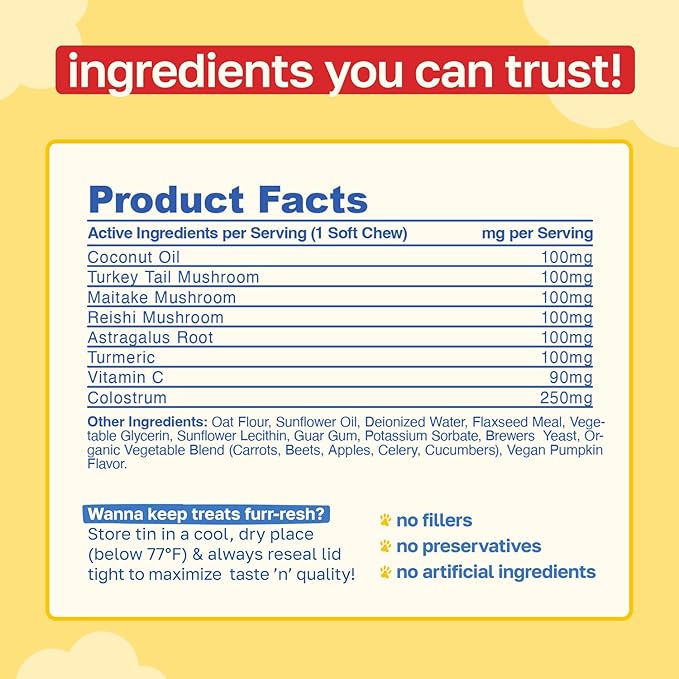 Happy Paws Turmeric Supplement for Dogs, Daily Wellness & Immunity Support for All Breeds & Ages, Made with Turmeric, Colostrum & Turkey Tail Mushrooms, Pumpkin Flavor, Non GMO, 200 Soft Chews