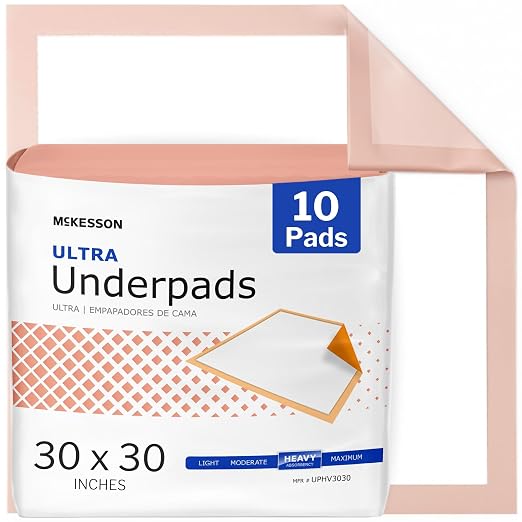 McKesson Ultra Underpads, Heavy Absorbency, Elderly, 30 x 30 in, 10 ct | Disposable Chux for Adults, and Baby, Pee Pads, Incontinence Bed Pads