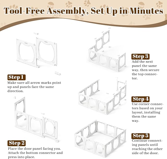 Clear Acrylic Dog Playpen Indoor with Toy & Door (24" H, 8 Panels, White) | Transparent Puppy Playpen for Dogs, Cats, Rabbits or Small Pets, Indoor Modern Dog Play Pen for Home, Easy Clean & Assemble