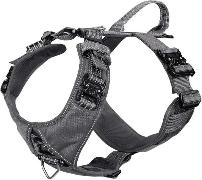 ICEFANG Dog Halter Harness with Metal Buckles,Dog Strap Vest X-Large Dogs | Control Handle,Summer-Cooling,Reflective,Front Hook,Adjustable,Soft Padded,No Pull,Grey,XLarge