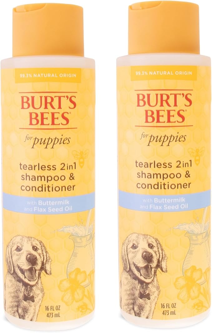 Burt’s Bees for Pets Tear Free Puppy Shampoo & Conditioner with Buttermilk, 2 in 1 Gentle Dog Shampoo for Puppies, Cleans and Conditions Sensitive Skin, 16 Fl Oz - 2 Pack