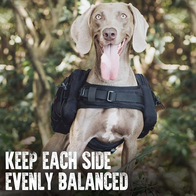 OneTigris Dog Backpack for Medium & Large Dogs, Nylon Backpack for Dogs Tactical Pet Backpack with Side Pockets for Hiking Walking Training Running (Black, Large)