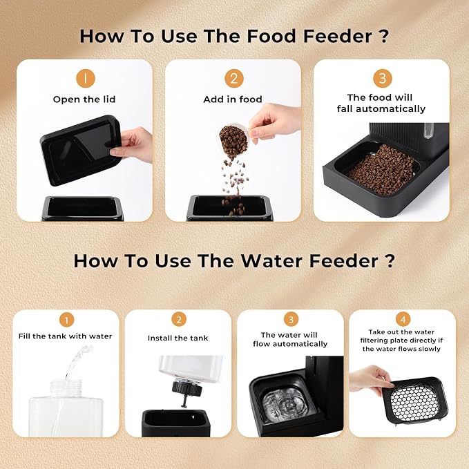 ZOMISIA Gravity Dog Food and Water Dispenser, 2 in 1 Automatic Dog Feeder with 180 Degree Rotatable, 2 Pack Large Capacity Self Feeding for Small Dogs Puppy, Black, 1.6GALx2