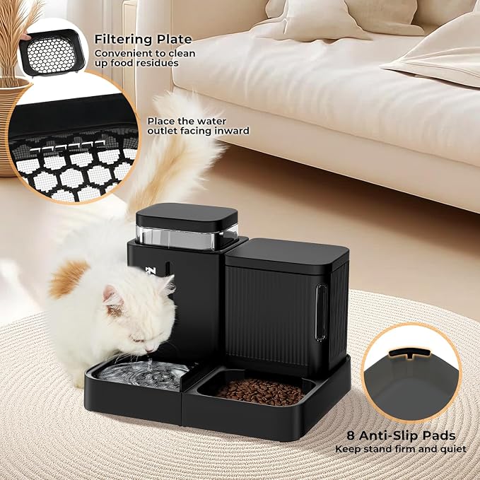 ZOMISIA Gravity Cat Feeder and Water Dispenser, 2 in 1 Cat Self Feeder with 180 Degree Rotatable, Automatic Feeding Large Capacity for Small Medium Dog Puppy Kitten, White & Green, 0.8 Gallon x 2