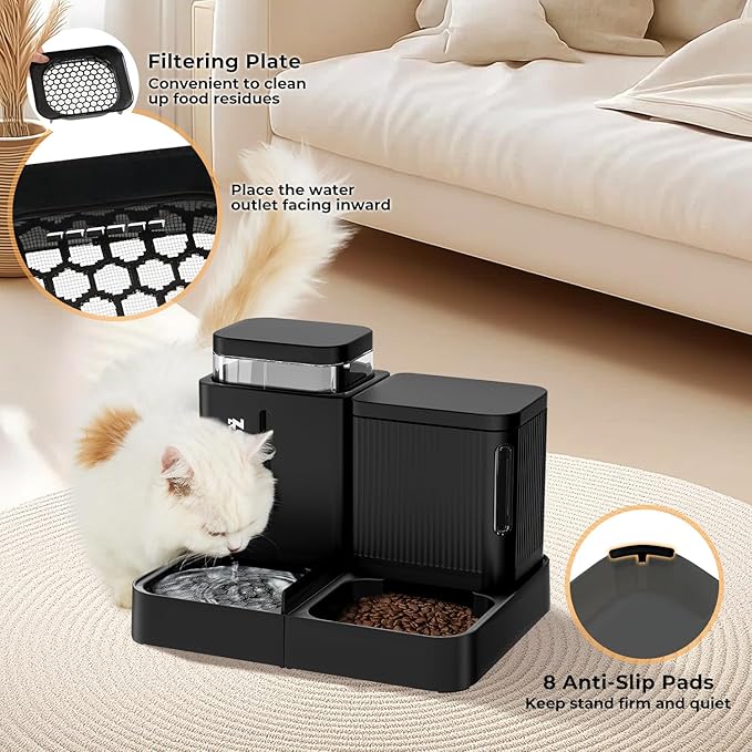 ZOMISIA Gravity Cat Feeder and Water Dispenser, 2 in 1 Automatic Cat Feeder with 180 Degree Rotatable, 2 Pack Large Capacity Self Feeding for Small Medium Dog Puppy Kitten, Grey, 0.8 Gallon x 2