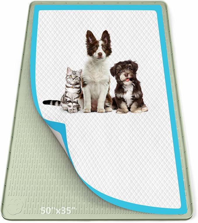 Pee Pad Holder for Dogs 50''x35'' Silicone Puppy Pee Pad Tray, Green | Extra Large Dog Potty Tray Leak-Proof, High Edge, No Spill Training Pads for Floor Protection, No Pee Pads
