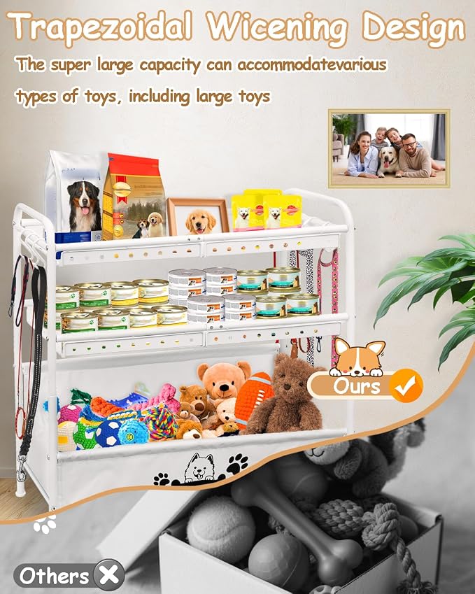 Large Dog Toy Basket, Dog Toy Bin with Storage Organizer, 3-Tier Pet Toy Box for Living Room, Toy Holder Chest for Pet Dog Cat, Multifunctional Chest Holder for Cat Dog Accessories
