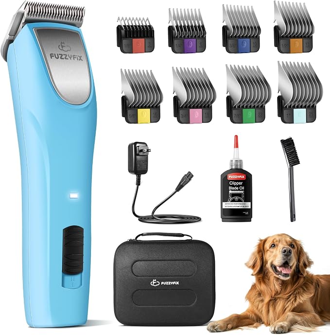 Professional Dog Clippers for Grooming Thick Curly Matted Coats | Detachable A5 Blade & Metal Guide Combs Kit for Horse Animal Breeds Low Noise Cordless Pet Hair Trimmer with 2 Speed Bluewave