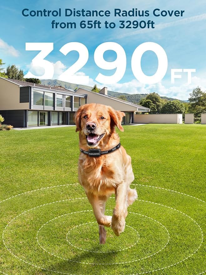 Wireless Dog Fence for 2 Dogs, GPS Wireless Dog Collar with 3 Warning Modes, Pet Containment System with AI Smart Signal, Range 65ft- 3290ft,Electric Dog Fence for Outdoor Use(2 Collars)