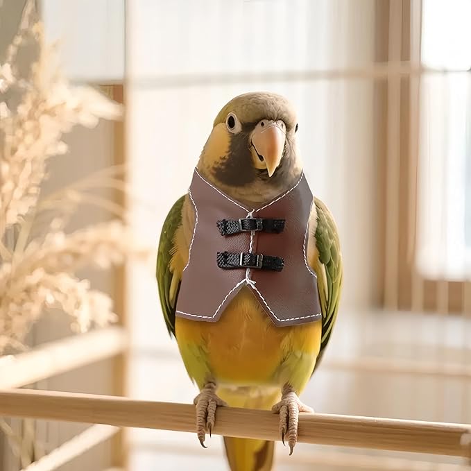 Bird Clothes, Parrot Leather Jacket, Bird Costume Cosplay Photo Prop, Parrot Apparel for Eclectus, Budgerigar, African Greys Parakeet, Conure, Cockatiel, Love Birds-Cowboy Style,Brown,S