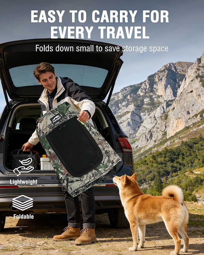 Portable Assembly-Free Dog Tent, Ventilation Outdoor Indoor Dog House, Sunshade Camping Pet Tent for Dogs with Non-Slip Cushion, Foldable Dog Tent with Zipper Door Up to 35LB