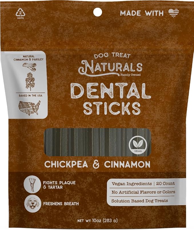 Dog Treat Naturals Chickpea & Cinnamon Dental Sticks 10oz, 20ct | Dog Dental Chew Treats for Small, Medium, Large Dogs | Freshen Breath, Fight Plaque-Tartar | Natural Teeth Cleaning Treats | USA Made