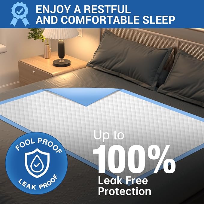 MILDPLUS Bed Pads Disposable 40"X60" Chucks Pads Oversized Underpads with 200 Gram, Super Absorbent Pee Pads Disposable Mattress Pads Incontinence Pads for Adults, Elderly, Pets [100x150CM, 30pcs]