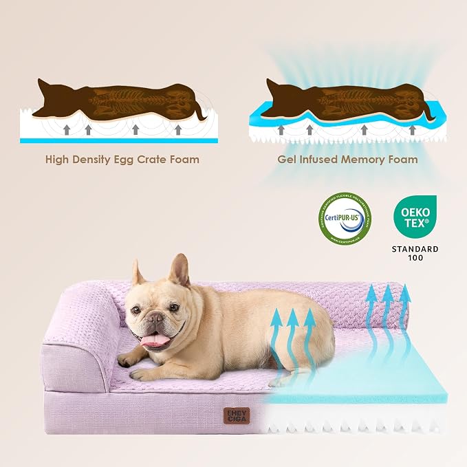 EHEYCIGA Orthopedic Dog Bed Medium Size, Memory Foam Dog Bed, Lilac | Small Dog Sofa with Washable Removable Cover, Waterproof Pet Couch for Crate with Nonskid Bottom, 30x20x6
