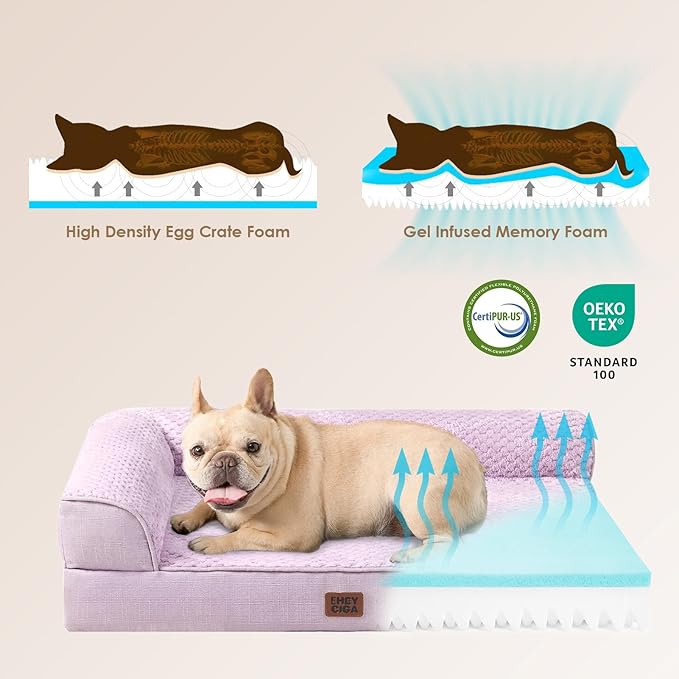 EHEYCIGA Memory Foam Dog Bed for Crate, Large Orthopedic Dog Bed, Lilac | Washable Removable Cover, Waterproof Flat Pet Sofa Couch with Nonskid Bottom, 36x27x6