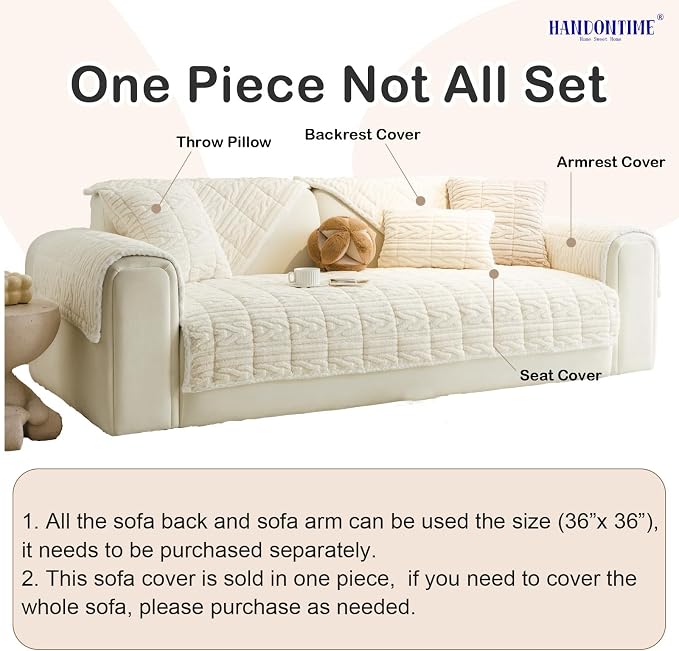 HANDONTIME Couch Cover for Dogs Washable, Fuzzy Sofa Cover for Pets Geometric Jacquard Non-Slip Couch Protector for Dogs Pet-Friendly Sectional Cushion Covers Pet Furniture Cover (Beige,35.4" x 94.5")